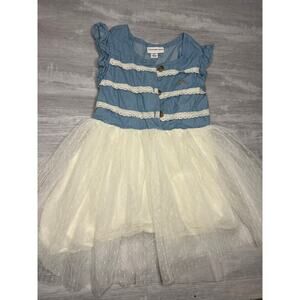 Calvin Klein denim dress 4T button up tulle skirt with ruffle sleeves